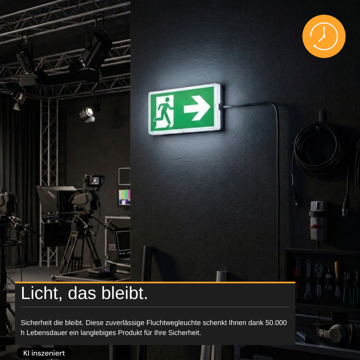LED-Fluchtwegleuchte mit 8h Notstromakku, TEST-Funktion, Dauer- & Notbetrieb, IP65