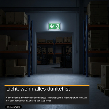 LED-Fluchtwegleuchte mit Notstromakku 3h, TEST-Funktion, Dauer- und Notbetrieb, IP65