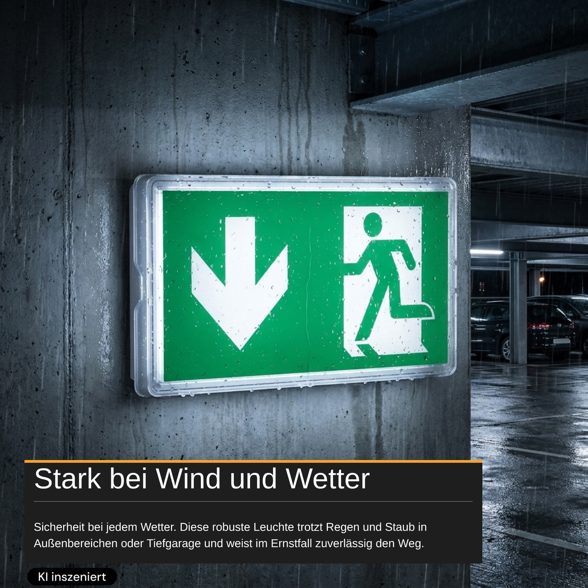 LED-Fluchtwegleuchte mit Notstromakku 3h, TEST-Funktion, Dauer- und Notbetrieb, IP65