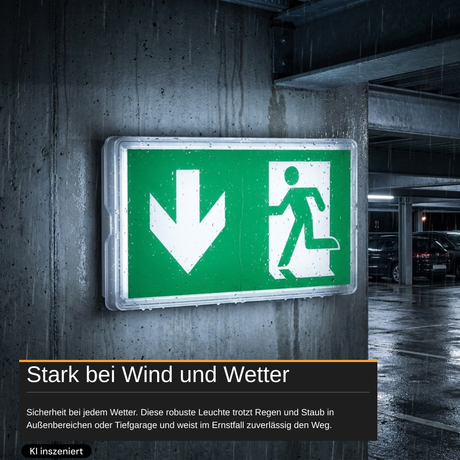 LED-Fluchtwegleuchte mit Notstromakku 3h, TEST-Funktion, Dauer- und Notbetrieb, IP65