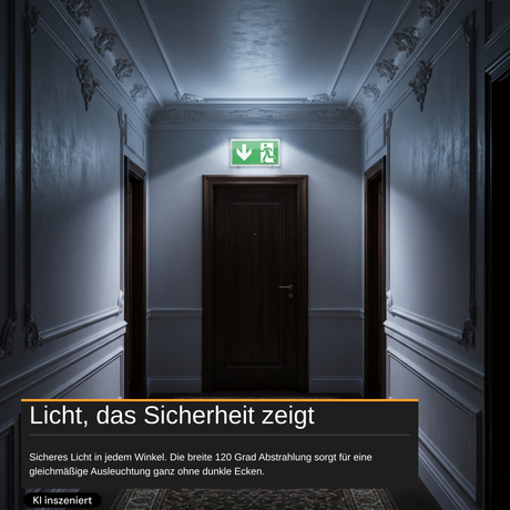 LED-Fluchtwegleuchte mit Notstromakku 3h, TEST-Funktion, Dauer- und Notbetrieb, IP65