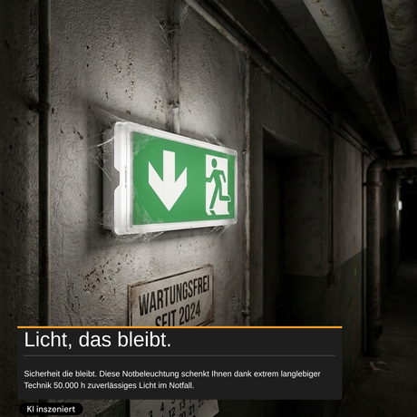 LED-Fluchtwegleuchte mit Notstromakku 3h, TEST-Funktion, Dauer- und Notbetrieb, IP65