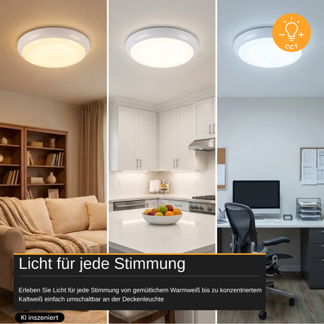 LED-Notstrom Deckenleuchte, 8 h Notlicht, 18 W, 1800 lm, 3000-6000 K, IP65