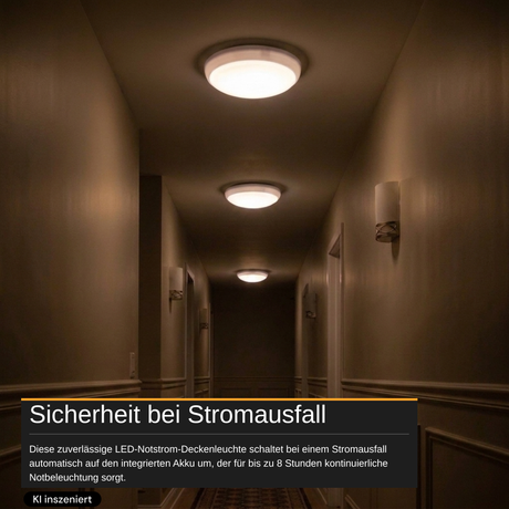 LED-Notstrom Deckenleuchte, 8 h Notlicht, 18 W, 1800 lm, 3000-6000 K, IP65