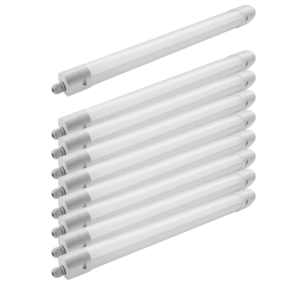 9er Pack LED Feuchtraumleuchte PRO, 65cm, 18W, 2070 lm, 4000K (neutralweiß), IP65, OSRAM-Netzteil, Steckklemme, durchschleifbar