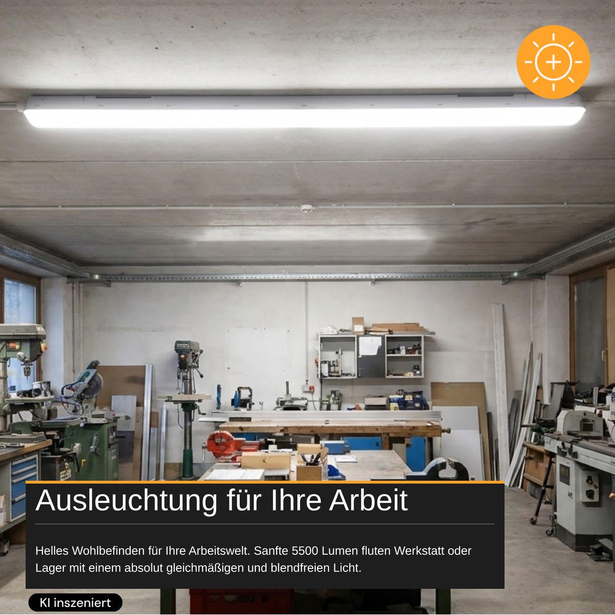 LED Feuchtraumleuchte mit Notlicht, 150 cm, 50 W, 5500 lm, neutralweiß, IP66, durchschleifbar