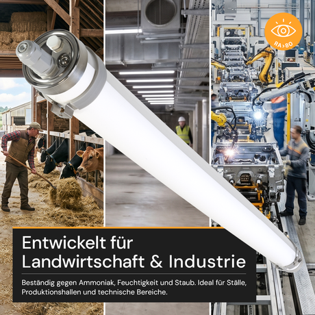 LED-Feuchtraumleuchte, 150 cm, 50 W, 7500 lm, 4000 K, IP69K, ammoniakbeständig, Brandschutz, durchschleifbar, Rohrleuchte