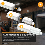 LED Feuchtraumleuchte PRO, 8 h Notlicht, 120 cm, 20–34 W, 3CCT, 2500–4250 lm, IP65, Sensor-Ready, Schnellverbinder, durchschleifbar