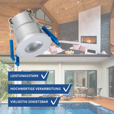 12er Set LED Mini CCT-Downlight, 3 W, 200 lm, IP65, ø 36 mm, silber.