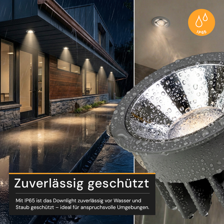 CCT Downlight PRO, in Grau, 24 W, 1750 lm, Ø131x75 mm, 2700-6500 K (einstellbar), 36°, CRI90, IP65-wassergeschützt, Einbauleuchte, Aluminiumdruckguss, Premium.
