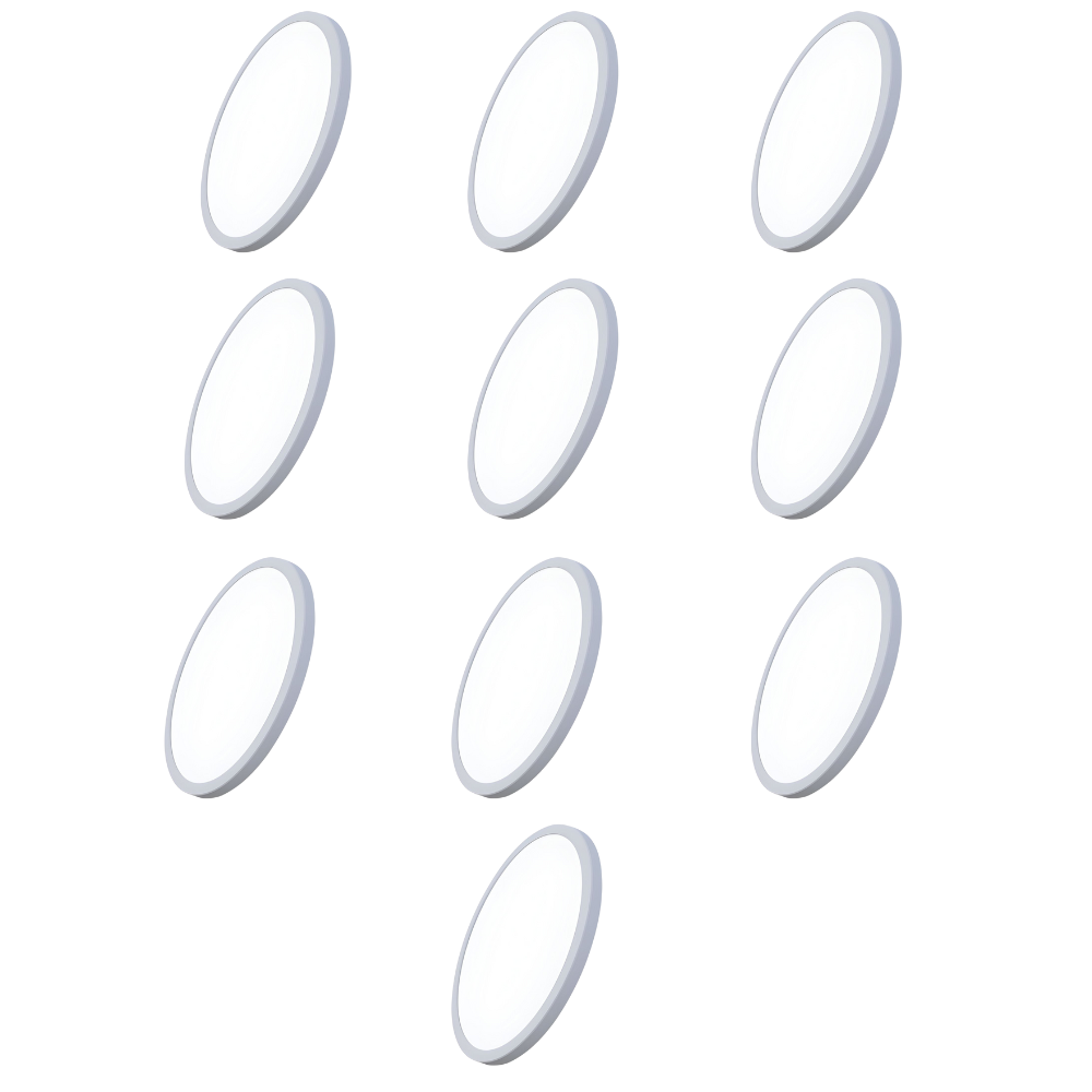 10er Set LED CCT Panel, Ein-/Aufbau, 24W, 2565 lm, ø300x17mm, 3000-4000-6000K einstellbar, Lochdurchm. variabel