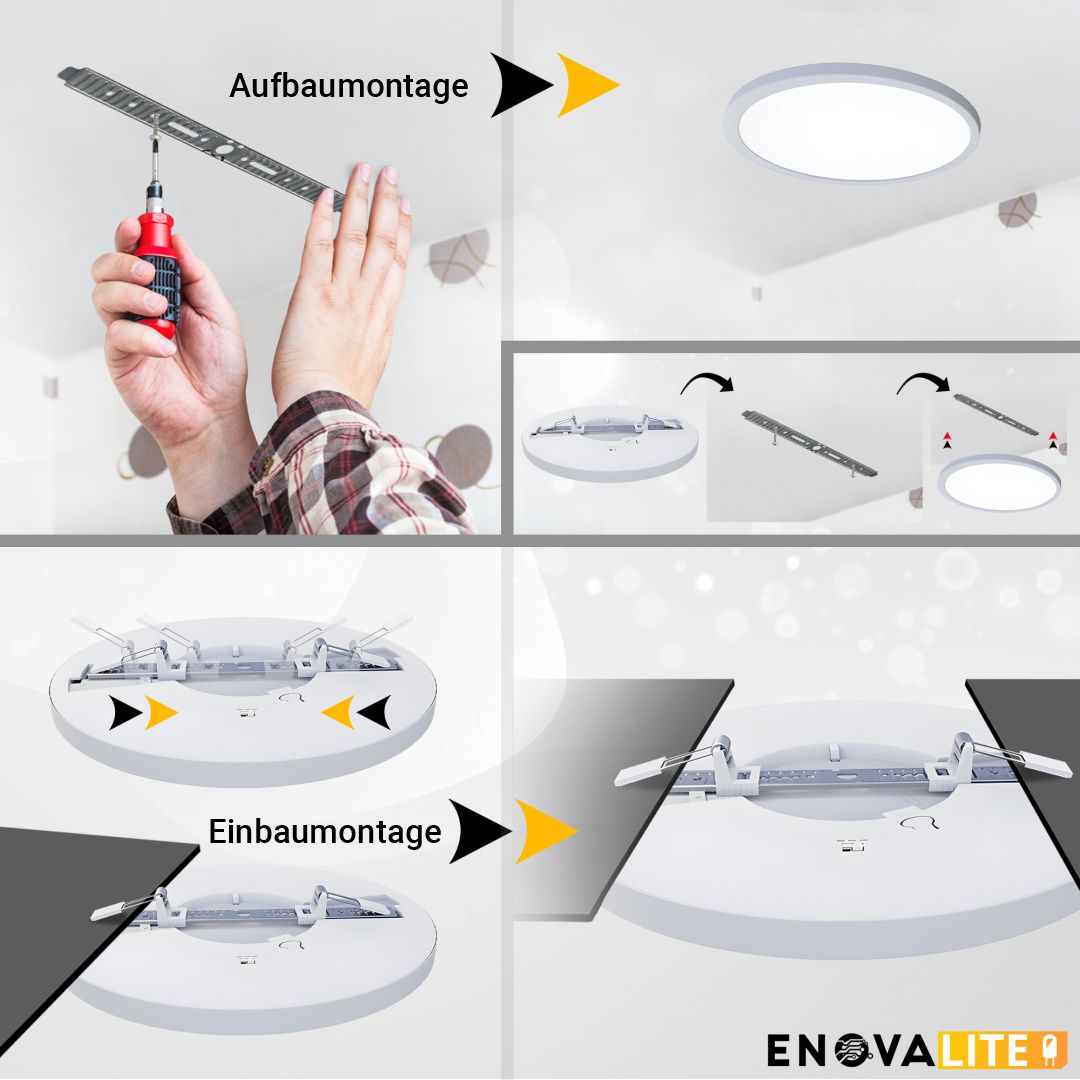 LED CCT Panel, Ein-/Aufbau, dimmbar, 24W, 2565 lm, ø300x17mm, 3000-4000-6000K einstellbar, Lochdurchm. variabel | Lichttechnik24.de.