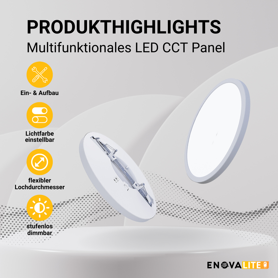 LED CCT Panel, Ein-/Aufbau, dimmbar, 18W, 1880 lm, ø225x17mm, 3000-4000-6000K einstellbar, Lochdurchm. variabel, weiß