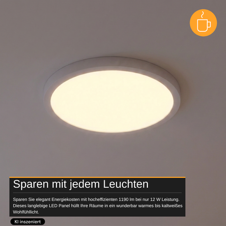 LED CCT Ein-/Aufbauleuchte Panel, 12 W, 1190 lm, Ø170 mm, 3000–4000–6000 K