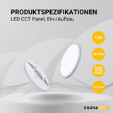 LED CCT Ein-/Aufbauleuchte, 18W, 1880 lm, ø225x17mm, 3000-4000-6000K einstellbar, Lochdurchm. variabel