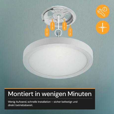 LED Panel mit Fernbedienung, Ø30 cm, weiß, rund, 22 W, 2200 lm, dimmbar, Lichtfarbe einstellbar 3000-6500 K, Slim Design, Nachtlichtmodus.