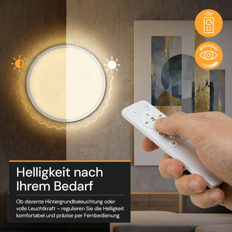 LED Panel mit Fernbedienung, Ø50 cm, weiß, rund, 42 W, 4200 lm, dimmbar, Lichtfarbe einstellbar 3000-6500 K, Slim Design, Nachtlichtmodus.