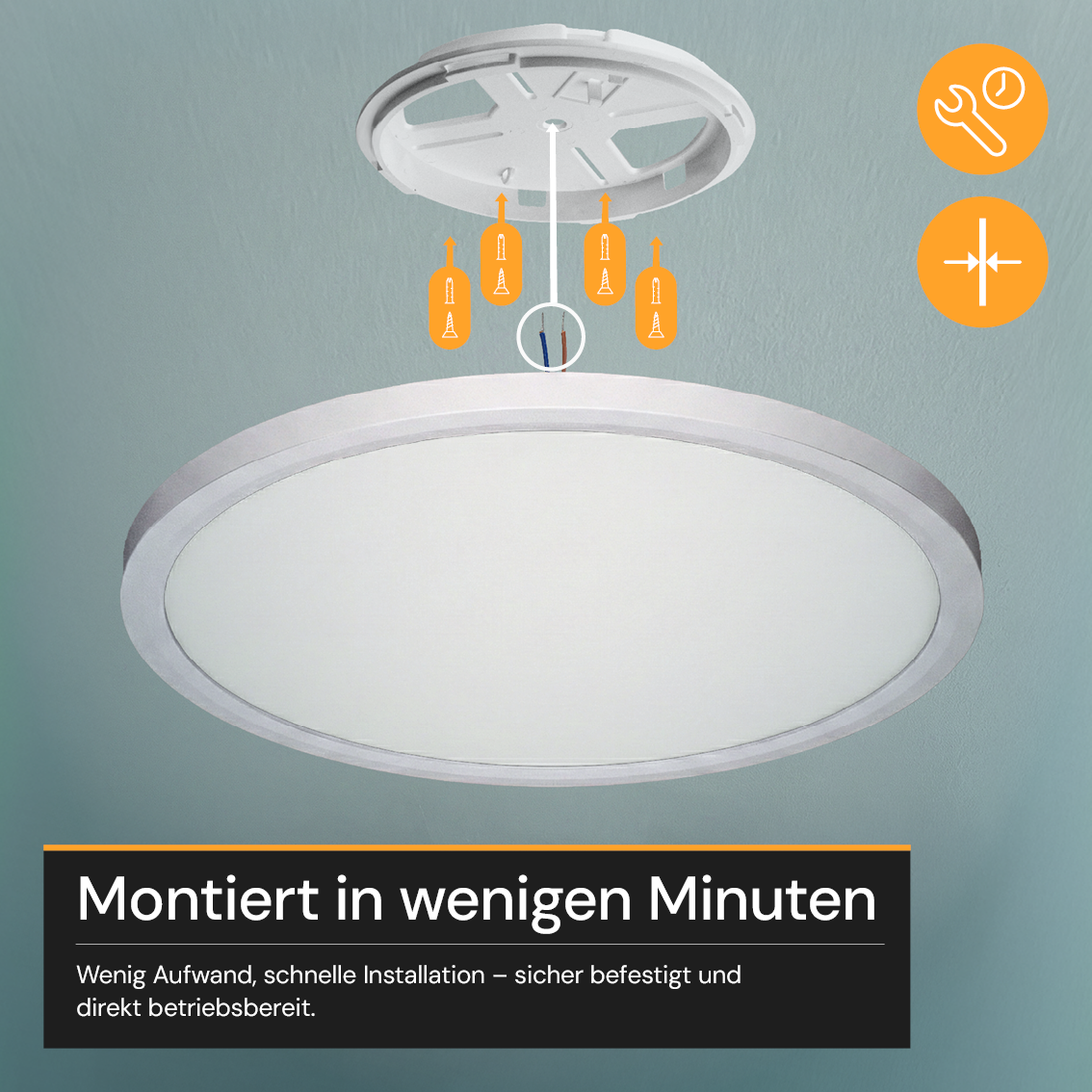 LED Panel mit Fernbedienung, Ø50 cm, weiß, rund, 42 W, 4200 lm, dimmbar, Lichtfarbe einstellbar 3000-6500 K, Slim Design, Nachtlichtmodus.