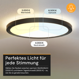 LED Panel mit Fernbedienung, Ø50 cm, schwarz, rund, 42 W, 4200 lm, dimmbar, Lichtfarbe einstellbar 3000-6500 K, Slim Design, Nachtlichtmodus.