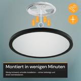 LED Panel mit Fernbedienung, Ø50 cm, schwarz, rund, 42 W, 4200 lm, dimmbar, Lichtfarbe einstellbar 3000-6500 K, Slim Design, Nachtlichtmodus.