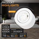 LED Aufbauspot, 7 W, 670 lm, 3CCT, dimmbar, schwenkbar, Aluminium, weiß
