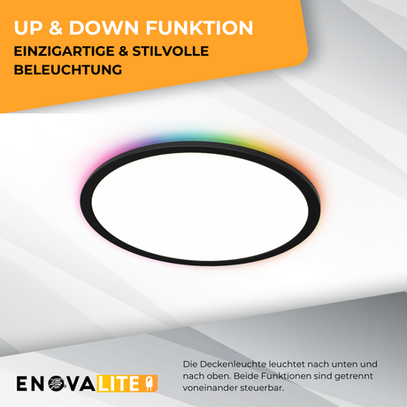 Smartes RGB Panel Up&Down, 18W, 1880lm, ø290x25mm, Wifi, Tuya App, CCT, dimmbar, schwarz.
