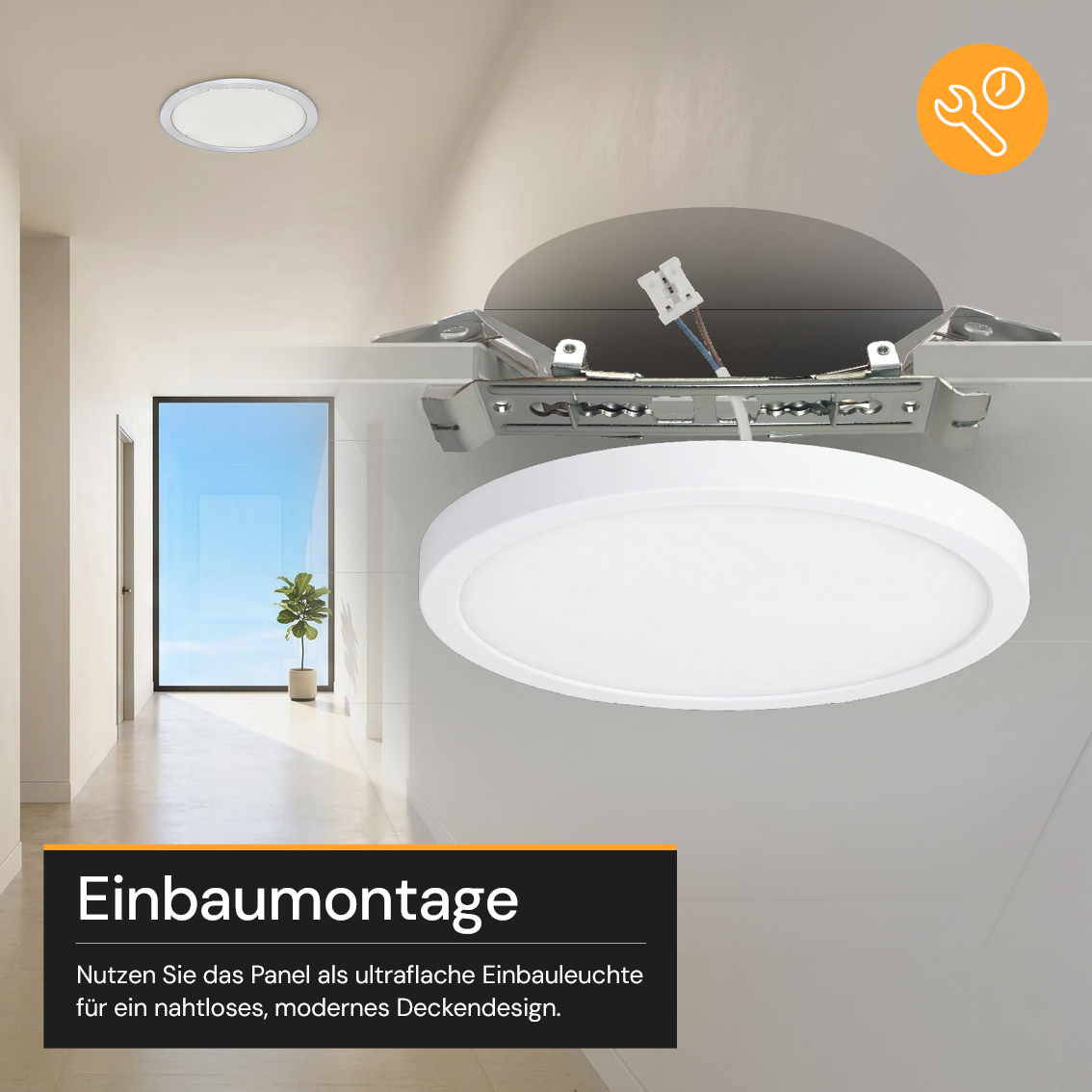 LED CCT Panel, Ein-/Aufbau, 12 W, 1200 lm, Ø165 mm, 5CCT (2700 K– 5700 K), Lochdurchm. variabel, Anschlussbox.