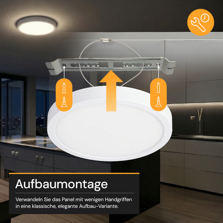 LED CCT Panel, Ein-/Aufbau, 12 W, 1200 lm, Ø165 mm, 5CCT (2700 K– 5700 K), Lochdurchm. variabel, Anschlussbox.