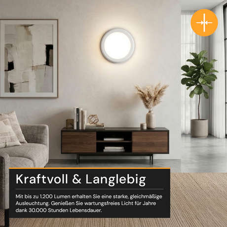LED CCT Panel, Ein-/Aufbau, 12 W, 1200 lm, Ø165 mm, 5CCT (2700 K– 5700 K), Lochdurchm. variabel, Anschlussbox.