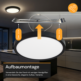 LED CCT Panel, Ein-/Aufbau, Schwarz, 18 W, 1800 lm, Ø215 mm, 5CCT (2700 K– 5700 K), Lochdurchm. variabel, Anschlussbox.
