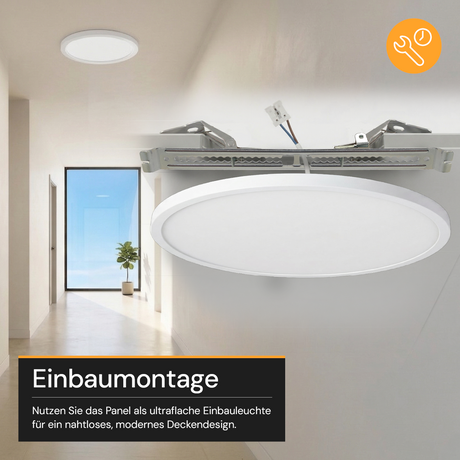 LED CCT Panel, Ein-/Aufbau, 24 W, 2400 lm, Ø290 mm, 5CCT (2700 K– 5700 K), Lochdurchm. variabel, Anschlussbox.