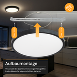 LED CCT Panel, Ein-/Aufbau, Schwarz, 24 W, 2400 lm, Ø290 mm, 5CCT (2700 K– 5700 K), Lochdurchm. variabel, Anschlussbox.