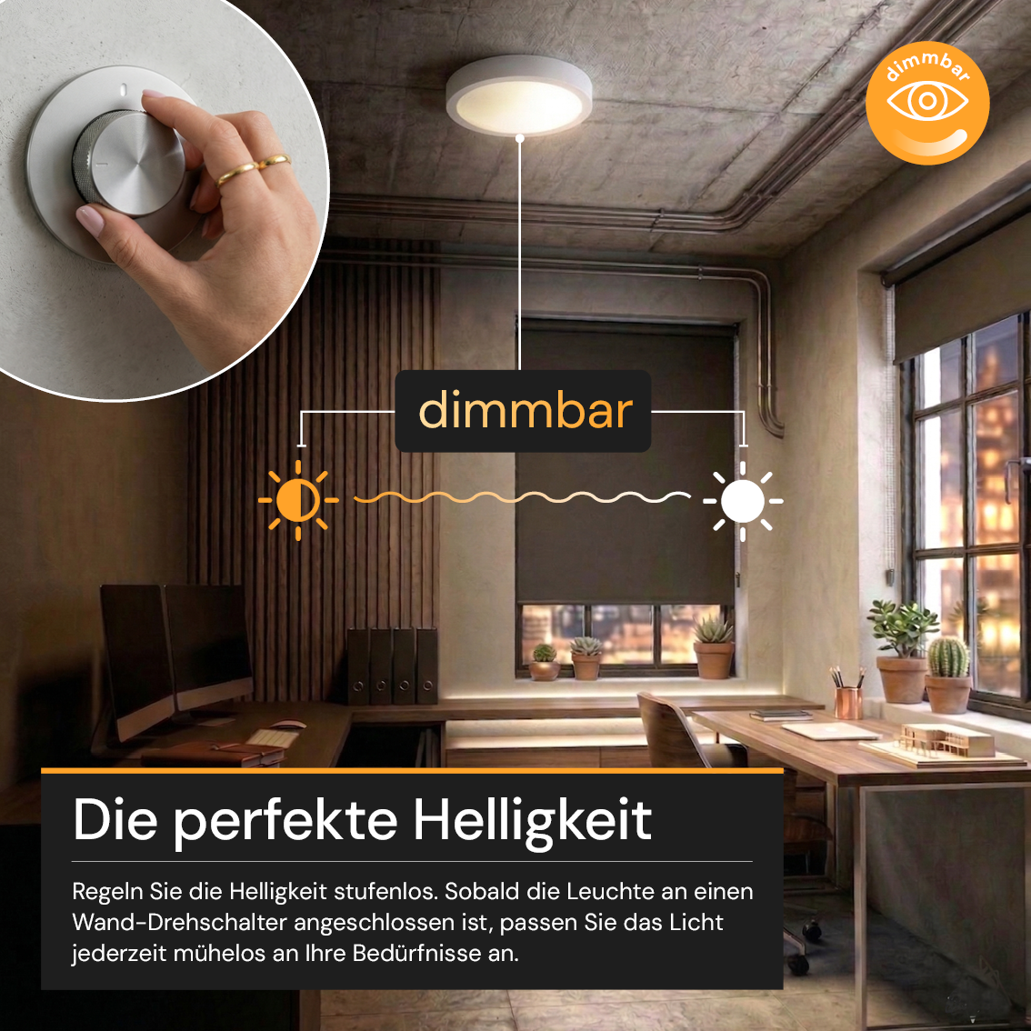 LED CCT Panel, Ein-/Aufbau, dimmbar, 24 W, 2400 lm, Ø290 mm, 5CCT (2700 K– 5700 K), Lochdurchm. variabel, Anschlussbox.