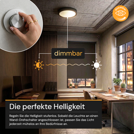 LED CCT Panel, Ein-/Aufbau, Schwarz, dimmbar, 18 W, 1800 lm, Ø215 mm, 5CCT (2700 K– 5700 K), Lochdurchm. variabel, Anschlussbox.