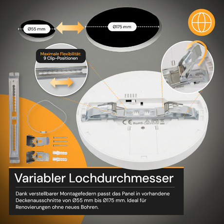 LED Einbauleuchte, stufenlos dimmbar, 18 W, 1800 lm, 5CCT 2700–5700 K