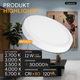 LED CCT Panel, Ein-/Aufbau, Bewegungssensor, 12 W, 1200 lm, Ø165 mm, 5CCT (2700 K– 5700 K), Lochdurchm. variabel, Anschlussbox.