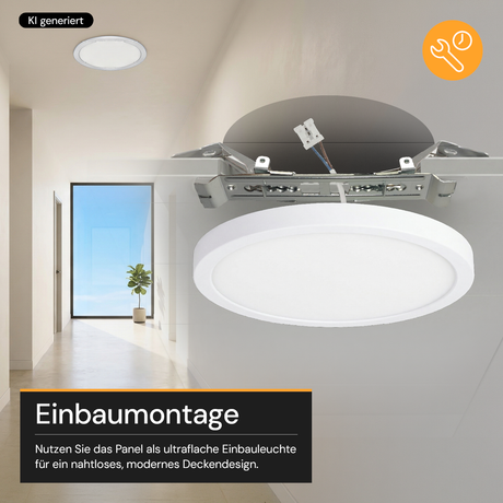 LED CCT Panel, Ein-/Aufbau, Bewegungssensor, 12 W, 1200 lm, Ø165 mm, 5CCT (2700 K– 5700 K), Lochdurchm. variabel, Anschlussbox