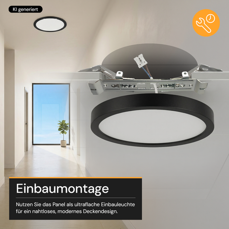 LED CCT Panel, Ein-/Aufbau, Bewegungssensor, Schwarz, 12 W, 1200 lm, Ø165 mm, 5CCT (2700 K– 5700 K), Lochdurchm. variabel, Anschlussbox