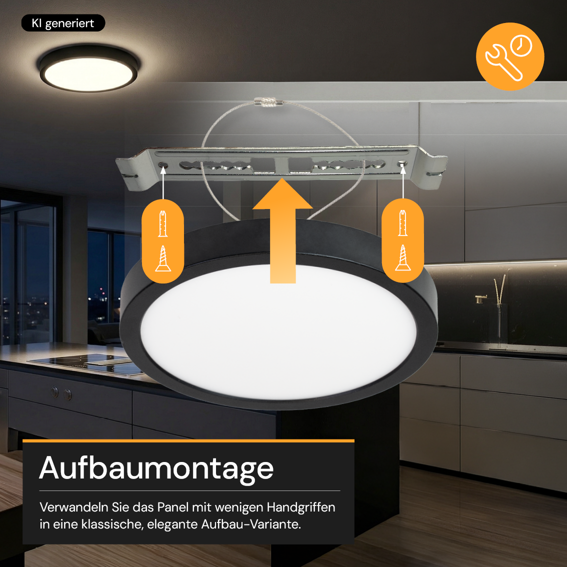LED CCT Panel, Ein-/Aufbau, Bewegungssensor, Schwarz, 12 W, 1200 lm, Ø165 mm, 5CCT (2700 K– 5700 K), Lochdurchm. variabel, Anschlussbox