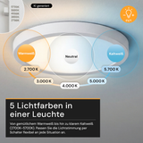 LED CCT Panel, Ein-/Aufbau, Bewegungssensor, 18 W, 1800 lm, Ø215 mm, 5CCT (2700 K– 5700 K), Lochdurchm. variabel, Anschlussbox