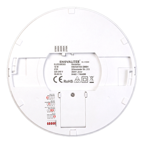 LED CCT Panel, Ein-/Aufbau, Bewegungssensor, 18 W, 1800 lm, Ø215 mm, 5CCT (2700 K– 5700 K), Lochdurchm. variabel, Anschlussbox