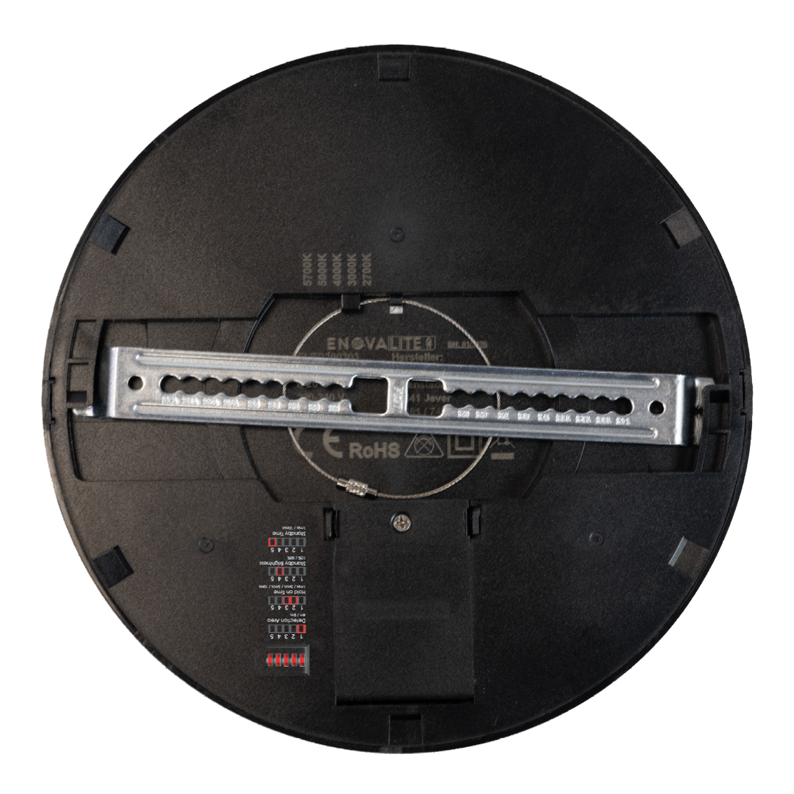 LED CCT Panel, Ein-/Aufbau, Schwarz, Bewegungssensor, 18 W, 1800 lm, Ø215 mm, 5CCT (2700 K– 5700 K), Lochdurchm. variabel, Anschlussbox