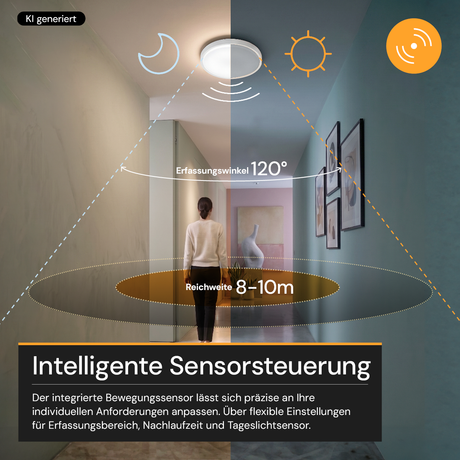 LED CCT Panel, Ein-/Aufbau, Bewegungssensor, 24 W, 2400 lm, Ø290 mm, 5CCT (2700 K– 5700 K), Lochdurchm. variabel, Anschlussbox
