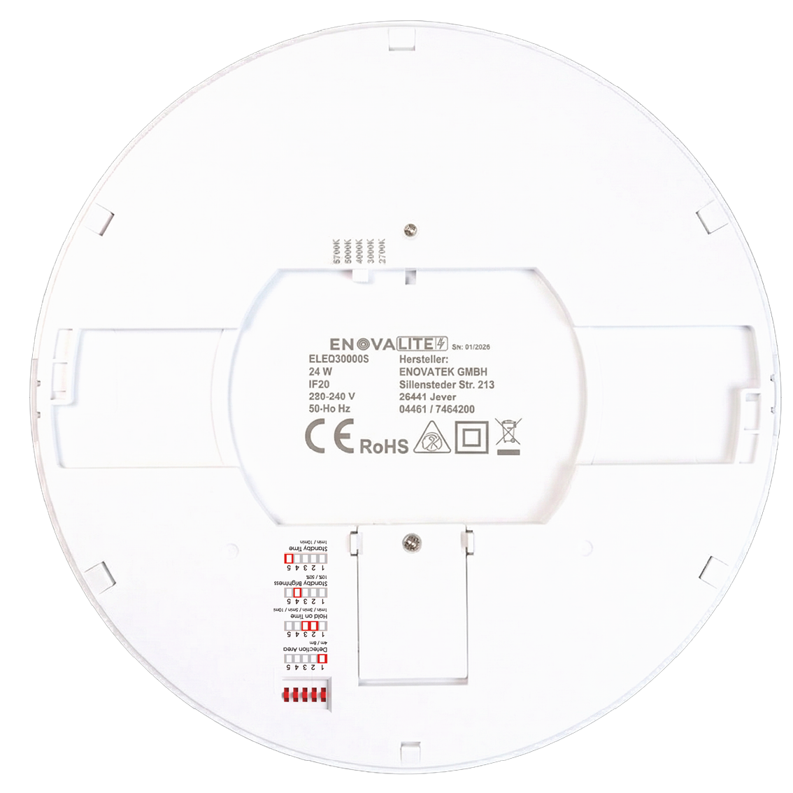 LED CCT Panel, Ein-/Aufbau, Bewegungssensor, 24 W, 2400 lm, Ø290 mm, 5CCT (2700 K– 5700 K), Lochdurchm. variabel, Anschlussbox