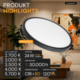 LED CCT Panel, Ein-/Aufbau, Schwarz, Bewegungssensor, 24 W, 2400 lm, Ø290 mm, 5CCT (2700 K– 5700 K), Lochdurchm. variabel, Anschlussbox