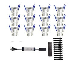 12er Set LED Mini CCT-Downlight, 3 W, 200 lm, IP65, ø 36 mm, silber.