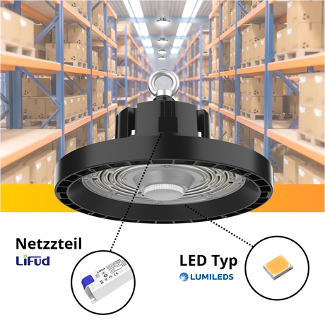 LED-HighBay, Profi-UFO, 100 W, 14000 lm, 4000 K (neutralweiß), IP65, LIFUD, Lumileds LEDs