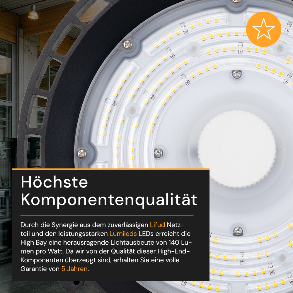 LED-HighBay, Profi-UFO, 100 W, 14000 lm, 4000 K (neutralweiß), IP65, LIFUD, Lumileds LEDs