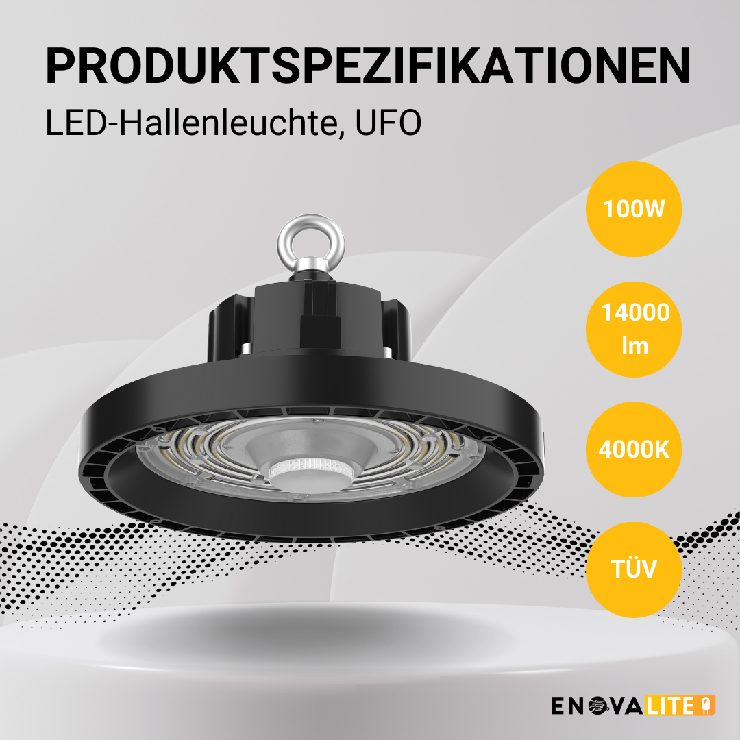 LED-HighBay, Profi-UFO, 100 W, 14000 lm, 4000 K (neutralweiß), IP65, TÜV, LIFUD, Lumileds LEDs