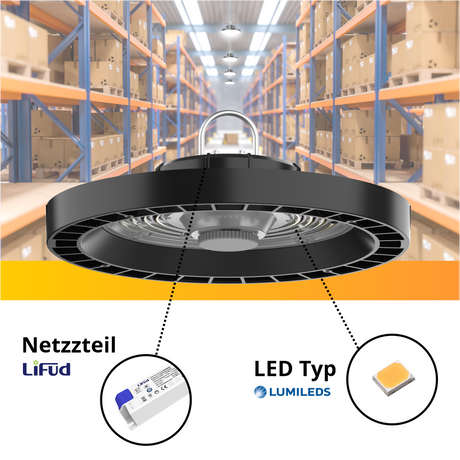 LED-HighBay, UFO, 100 W, 14000 lm, 4000 K (neutralweiß), IP65,LIFUD, LUMILEDS LEDs